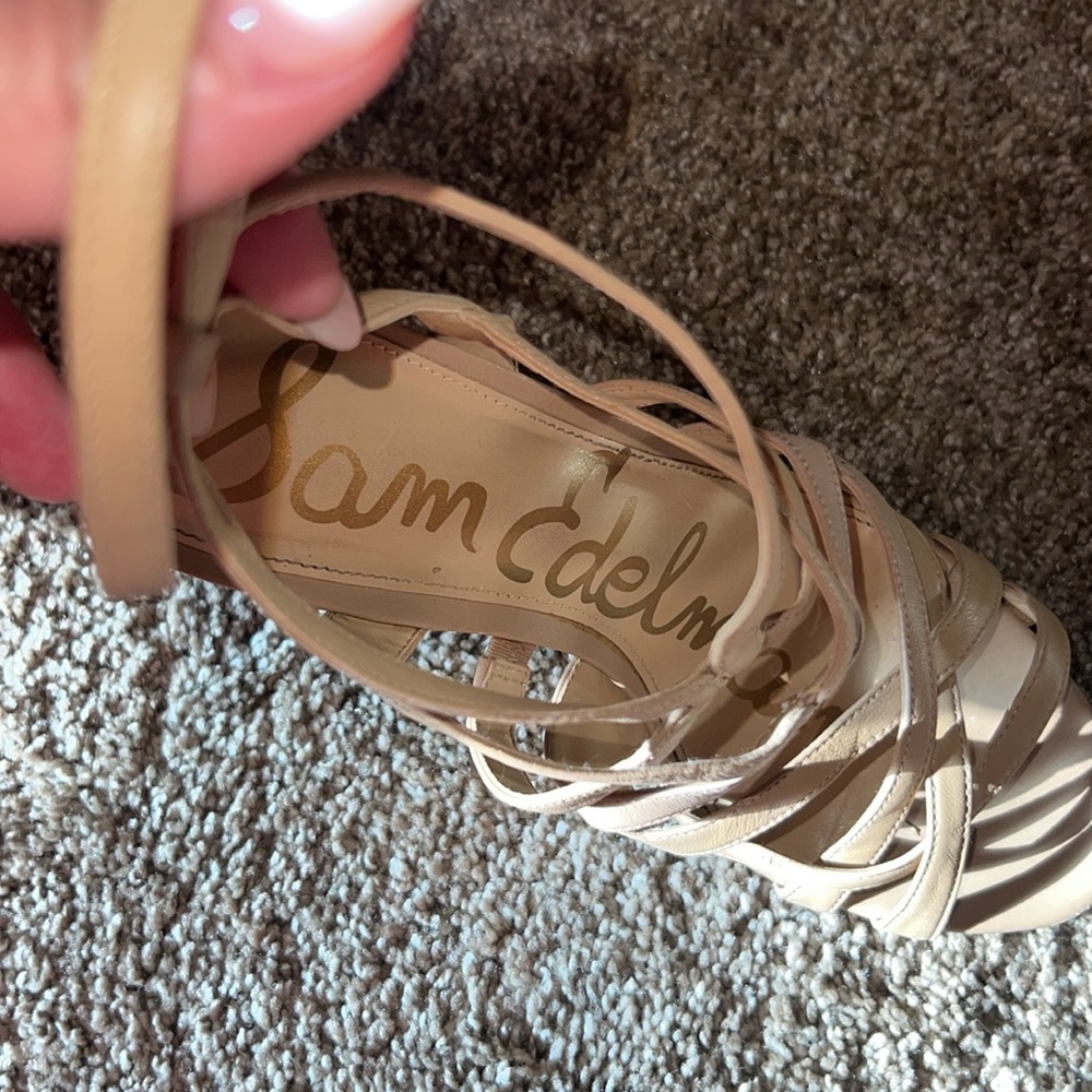 Sam Edelman nude tan leather strappy high heel sandals 4.5” heel height size 8.5 - Picture 9 of 12
